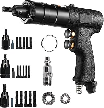 Pneumatic Rivet Nut Gun Tool, 1/4, 5/16, 3/8 inch Heavy Duty Adjustable Speed Air Rivet Gun with Mandrels Riveting Gun Kit Riveter Set Pull Rivnut Gun 804 Model