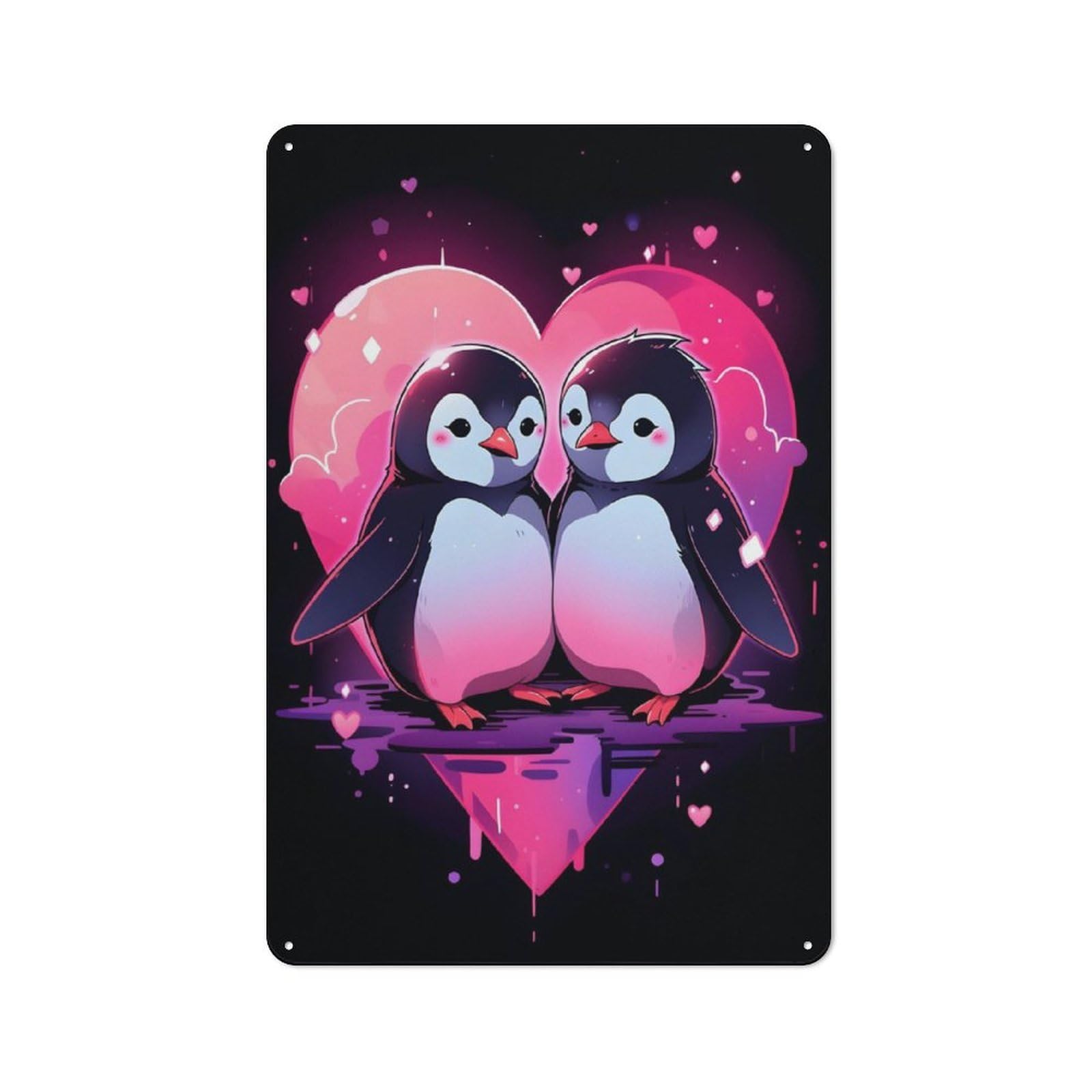 Penguin Lovers Rustic Metal Sign 30x20cm for Workshop Wall, for Collectors of Rustic Metal Wall Decor