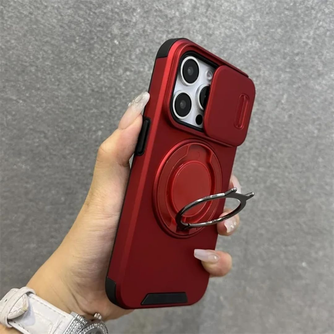 Coque iPhone 15 Pro rouge avec cordon et support magnétique antichoc - 7