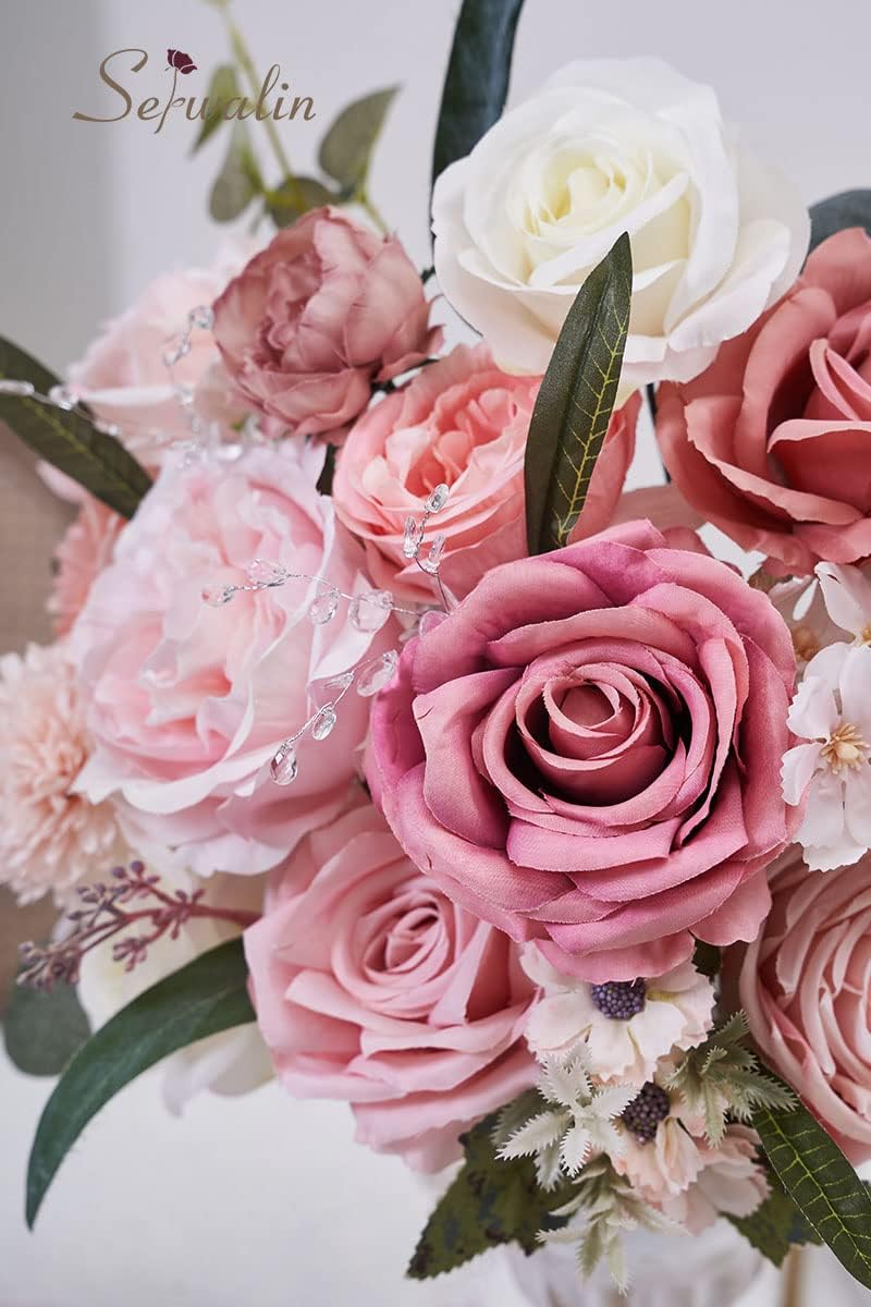 Serwalin Artificial Pink Flowers Spring Roses Silk Fake Flowers for DIY Wedding Bridal Bouquets Cake Flower Baby Shower Table Centerpieces Arrangements Decoration - Image 6