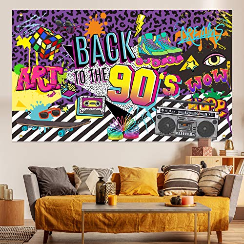 Party Greeting BP0087 90S Theme Backdrop Hip Hop Graffiti Back To 90'S Party Banner Background 71X43.3 Inch Fabric Wall Table Decorations Photo Booth Props thumb #5