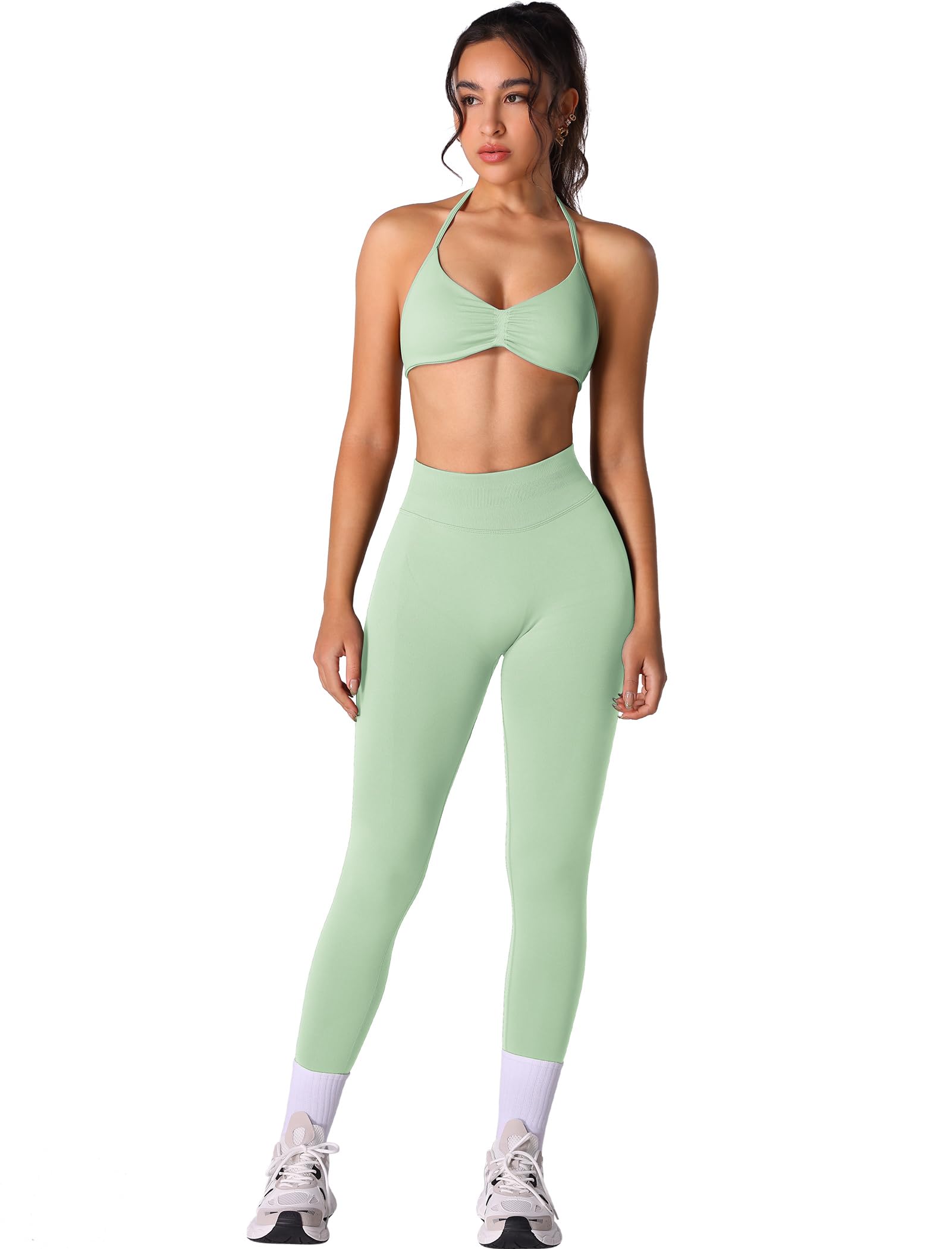 Odizli Ensemble de sport pour femme, dos nu, soutien-gorge dos nu + legging taille haute, ensemble de sport, fitness, gym, yoga