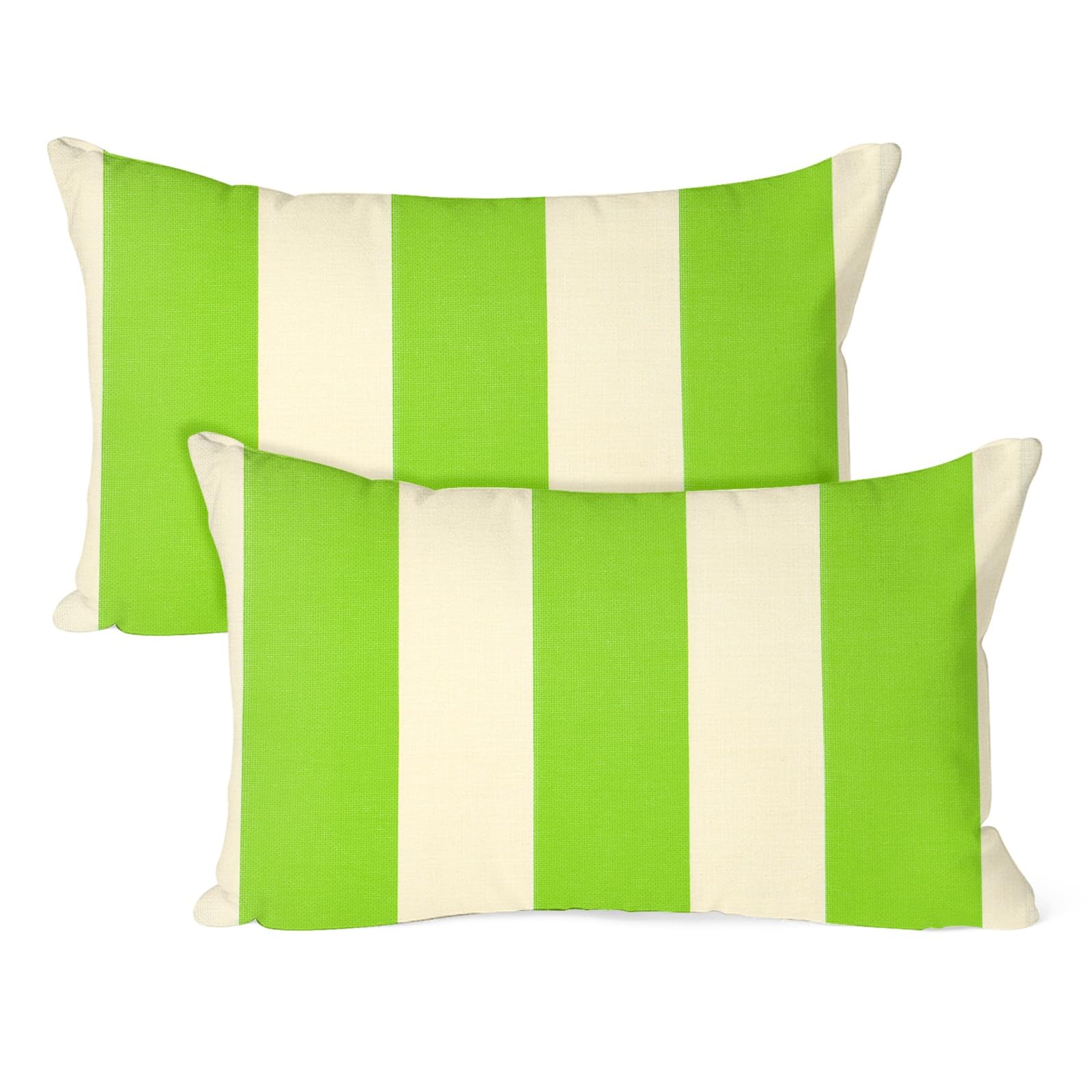M METERXITY 2-Pack Outdoor Waterproof Throw Pillow Cover, 20x12 Inch Linen Striped Decorative Cushion Cover for Patio/Balcony/Garden, Water Resistant Pillow Case [Light Green] — image 1