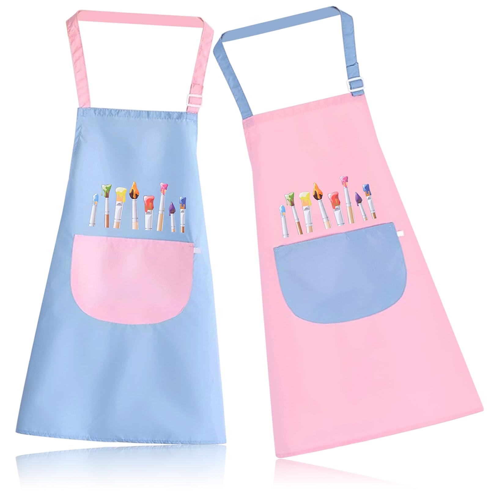 FORYNXHWIN 2 Pcs Apron for Kid Painting Apron Age 6-12 Waterproof Chef Aprons for Kitchen Painting Cooking Baking-6045 cm(Pink and Blue)