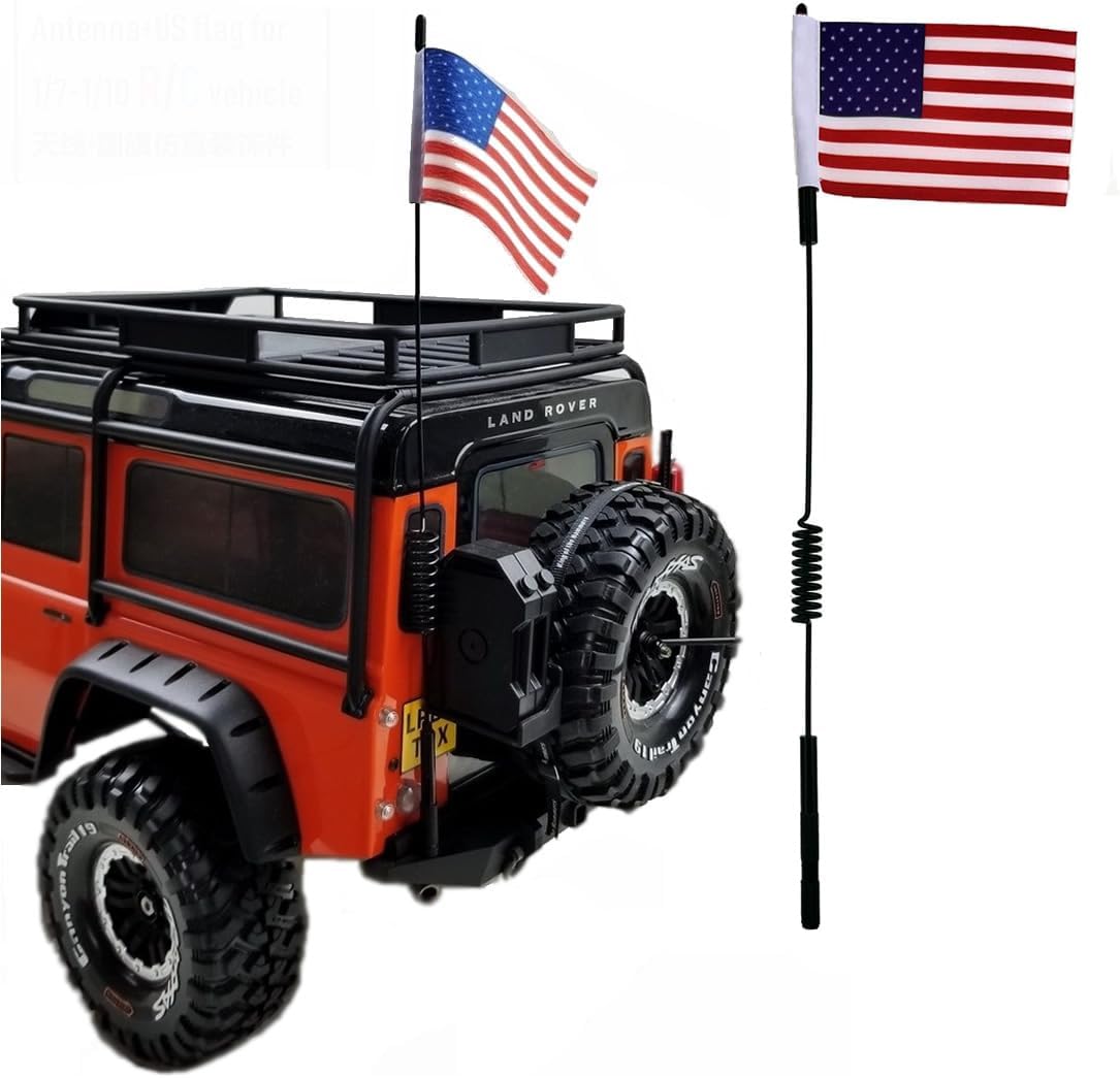 HUWAIMI 1/8-1/10 RC Antenna with US Flag RC Car Parts RC Decoration for 1:8-1:10 RC Crawler Axial SCX10 90046 TRX-4 TRX4 D90 D110 Tamiya CC01 (2pcs 330mm/13Inch)