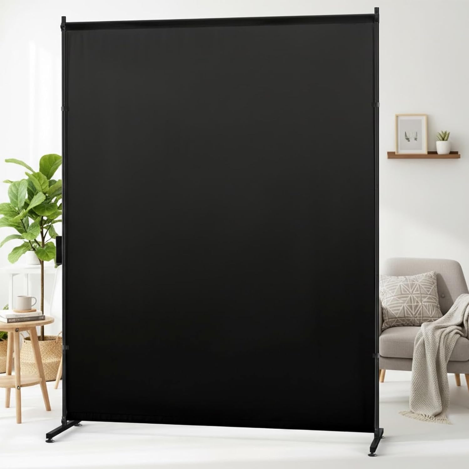 Room Divider Single Panel, 5FTX6FT Compact Privacy Screen with Thick Fabric,Temporary Partition Wall for Room Separation, Portable for Studio Apartment, Bedroom,Home Office,Black