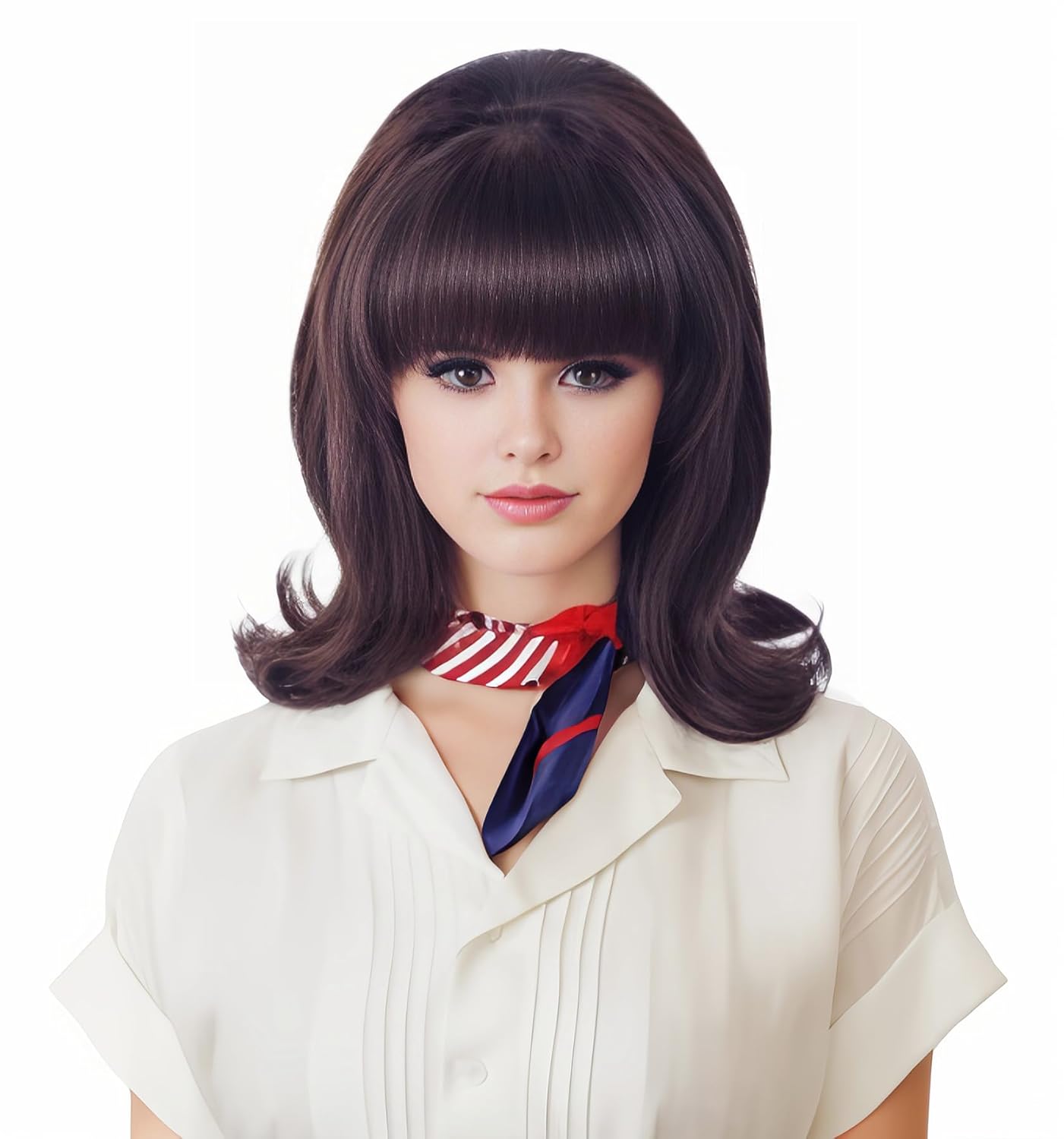 Rugelyss Short Wavy Dark Brown Chocolate Wig with Bang Big Bouffant Beehive Wigs for Women fits 80s Costume or Halloween Party - Image 2