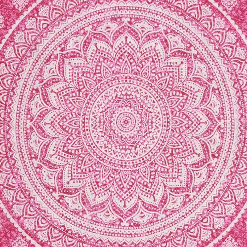 Image of RajasthaniKart 144 TC Pure 100% Cotton Double Bed Sheet with 2 Pillow Covers (Bedsheet for Double Bed Cotton, Pink Star Jaipuri, King Size,5297)