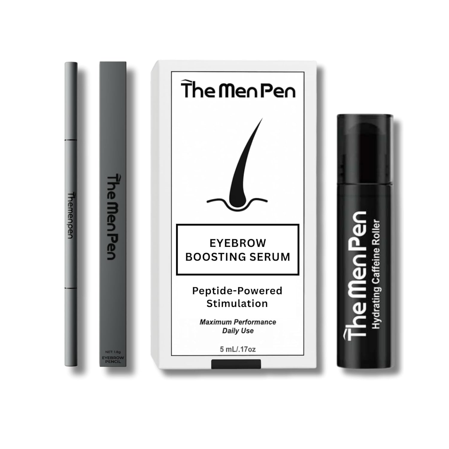 The Men Pen Eyebrow Boosting + Caffeine Kit | Eyebrow, Beard and Hair Filler | Waterproof, Long Lasting, Sweat Proof - Black