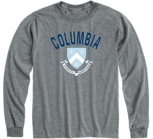 Barnesmith Columbia University Lions Long Sleeve Adult Unisex T-Shirt, Heritage, Charcoal Heather, Small