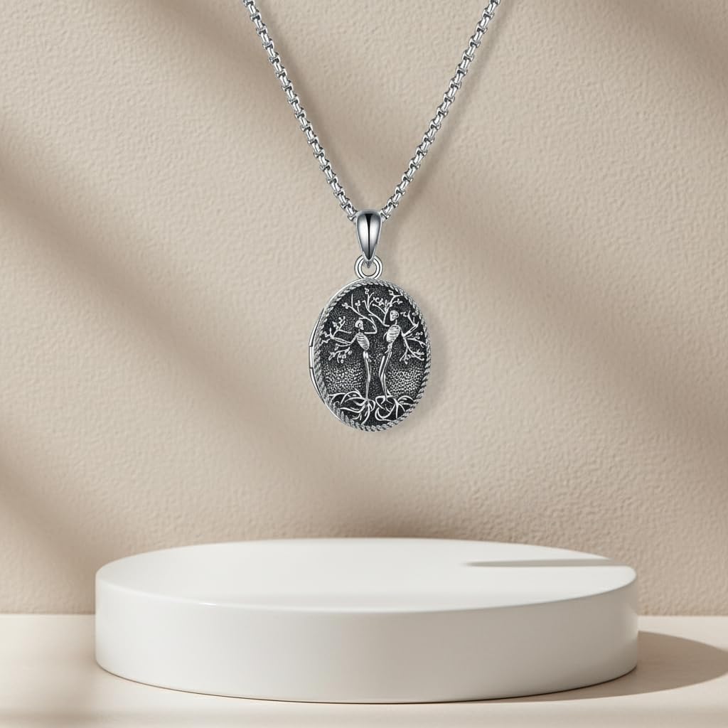 ONEFINITY Skeleton Tree of Life Photo Locket Necklace Tree of Life Locket Pendant Skull Jewelry Gift for Women Men