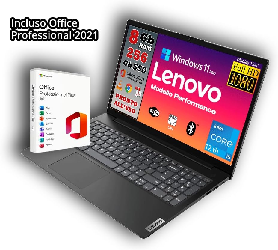 Lenovo, Pc portatile notebook, cpu Intel i5-1235u ULTIMA GENERAZIONE, 8 Gb ram, display Full hd da 15,6, ssd 256 Gb, win 11 pro, office pro 2021, PRONTO ALLUSO - MOUSE WIRELESS + PEN DRIVE 32GB Lenovo, Pc portatile notebook, cpu Intel i5-1235u ULTIMA GENERAZIONE, 8 Gb ram, display Full hd da 15,6, ssd 256 Gb, win 11 pro, office pro 2021, PRONTO ALLUSO - MOUSE WIRELESS + PEN DRIVE 32GB