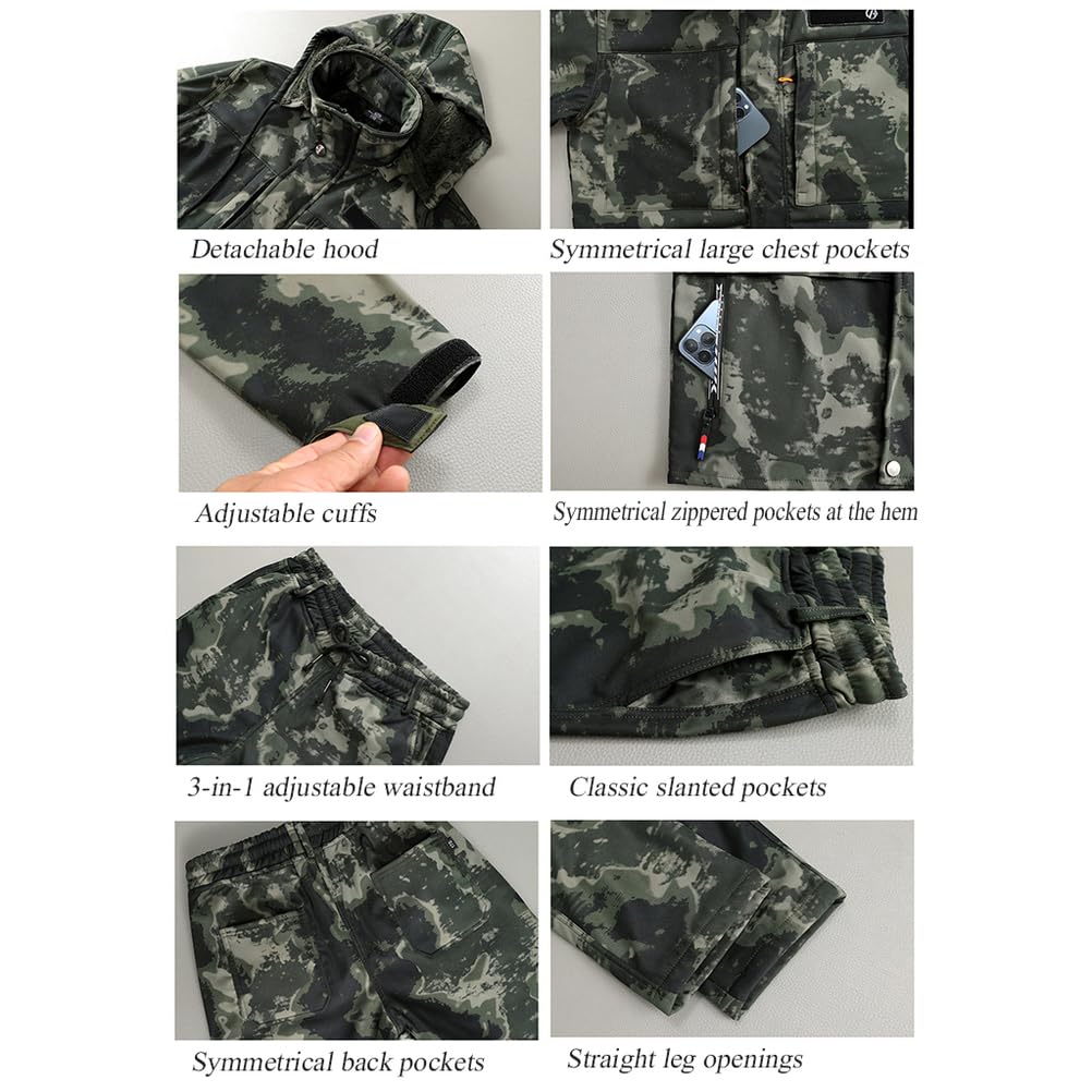 Męski kombinezon taktyczny z polaru, kurtka myśliwska z polaru, spodnie, wodoodporne, 2-częściowy zestaw