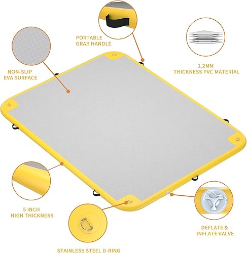 Miniatura 4 de Muelle flotante inflable, balsa inflable de plataforma de agua de 8 x 6 pies con bomba de aire y bolsa de almacenamiento, tapete flotante para isla