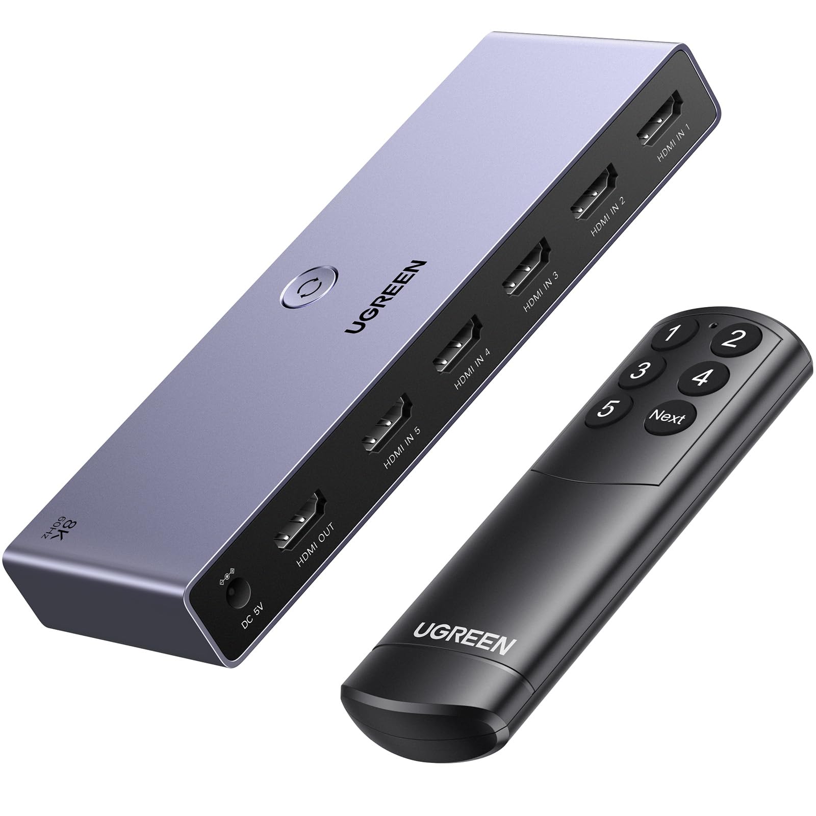UGREEN Switch HDMI 8K 60Hz 5 Entrées 1 Sortie Commutateur HDMI 3D HDR10 VRR avec Télécommande Compatible avec PS5 PS4 Xbox One 360 TV Stick Box Chromecast Lecteur Blu Ray DVD HDTV Écran Projecteur