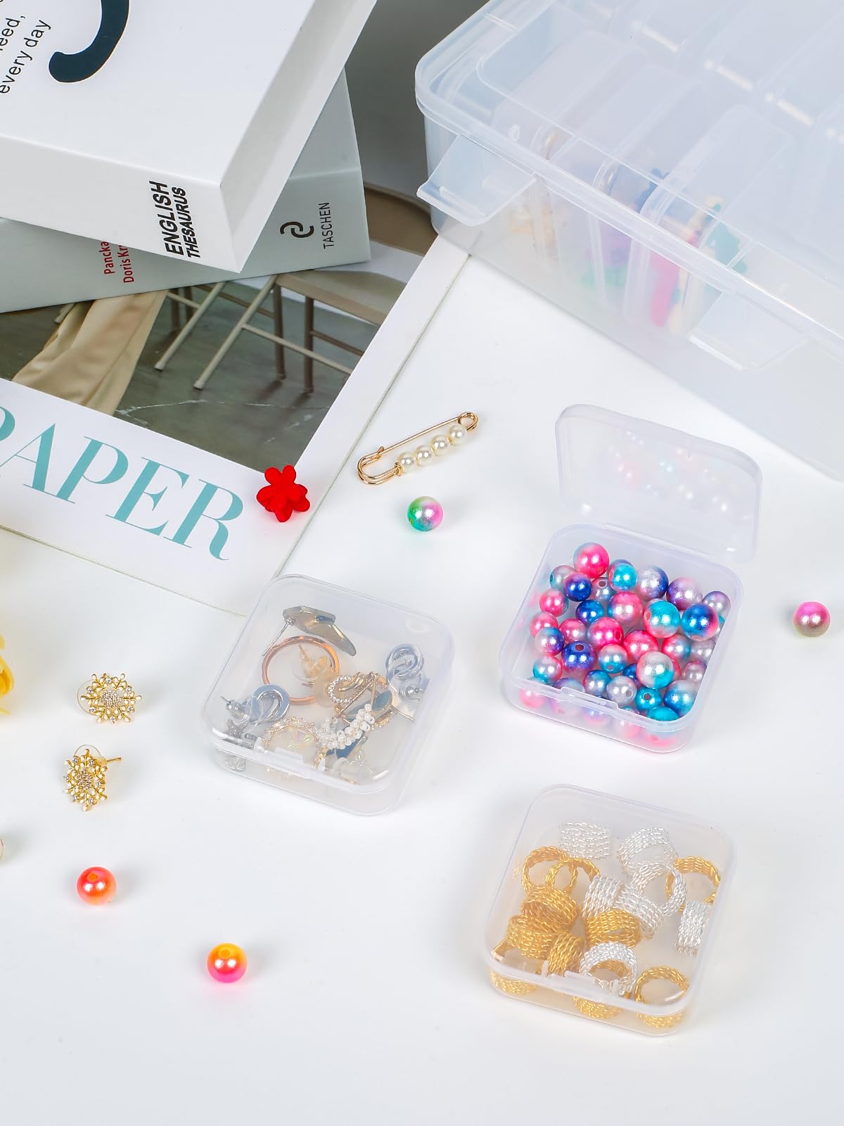 Aoreun Piccole Scatole Plastica Trasparente con Coperchio, 14 Pezzi scatoline scatola plastica trasparente, Organizzatori di Piccole Perline, scatoline trasparenti per Perline Pillole Anelli Orecchini