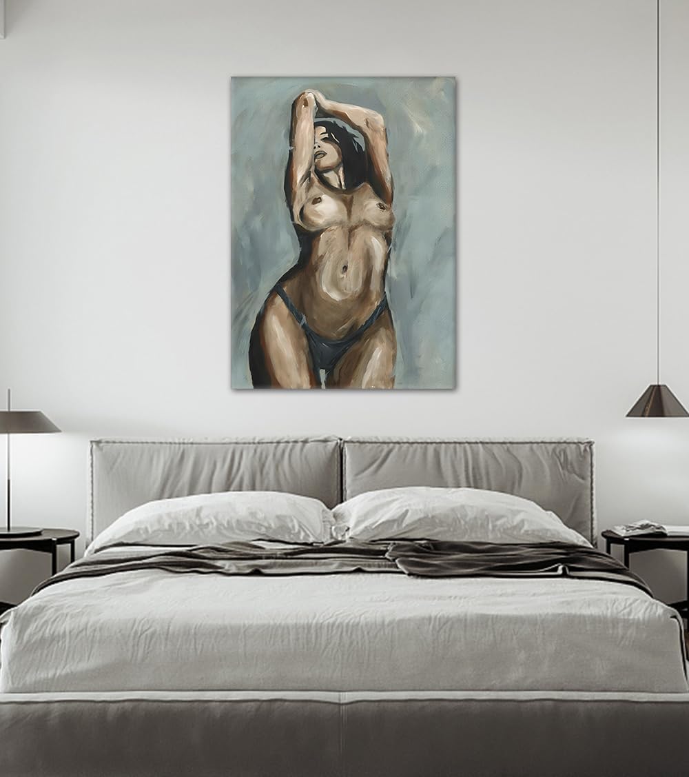 Yeesjoee Sexy Woman Canvas Wall Art Black and White Sexy Art Wall Decor Nude Art Painting Print for Living Room Bedroom Ready to Hang, 24 x 36inch
