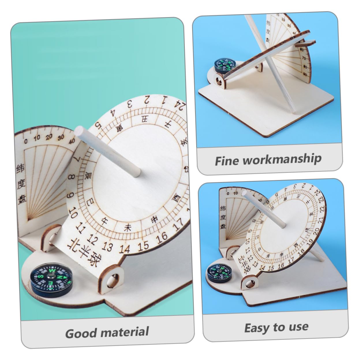 iplusmile 4pcs Scientific Sundial Clock Models Ancient Sun Clock for Educational Use Wooden Desk Ornaments for Geography Study for Teachers Boys and Girls Activities