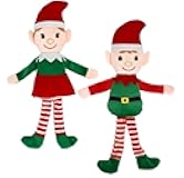 SG - Female & Male Elves Elf Pixies on a Shelf sitters Fair Skinned Christmas PlushBonus Buffalo Plaid Check to Decorate (fair Skin), 14.5 inches x 4 inches