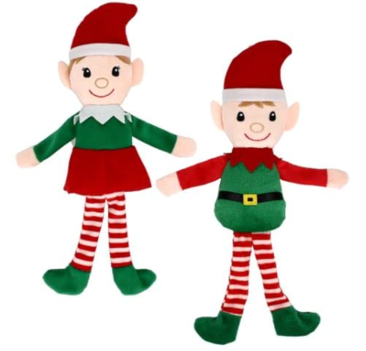 SG - Female & Male Elves Elf Pixies on a Shelf sitters Fair Skinned Christmas PlushBonus Buffalo Plaid Check to Decorate (fair Skin), 14.5 inches x 4 inches