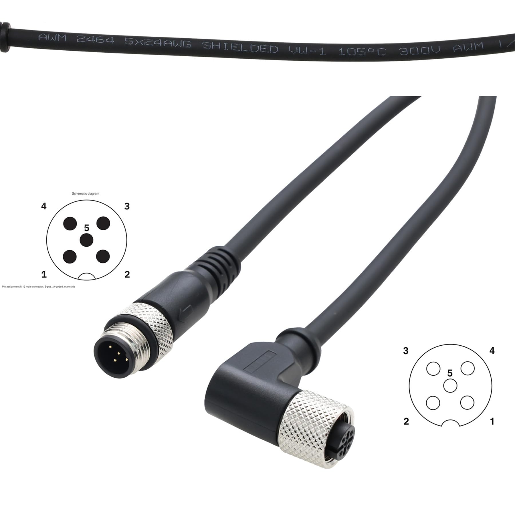 HangTon Câble d'alimentation M12 5 broches mâle vers 5 broches femelle à angle droit pour capteur d'actionneur industriel CAN Bus dispositif d'automatisation réseau DeviceNet IO Link Profibus 2 m
