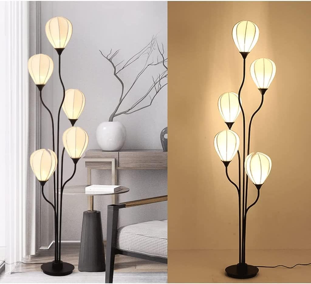 Amazon.co.jp: Brightech Trilage Arcフロアランプ - 大型スタンディングランプ ファブリックシェード3個&LED電球付き リビングルーム用 ソファの上のリビング用 読書用 寝室用マルチヘッドトラディショナルツリーフロアランプ - ブラック: ホーム＆キッチン