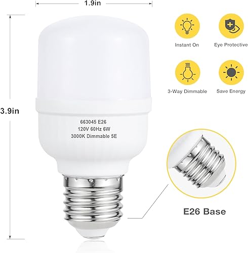 Miniatura 2 de aooshine Q50 Bombilla LED regulable  Bombilla LED blanca cálida de 3000 K, base E26 estándar, 1 paquete, 650 lúmenes, 120 voltios y 6 vatios