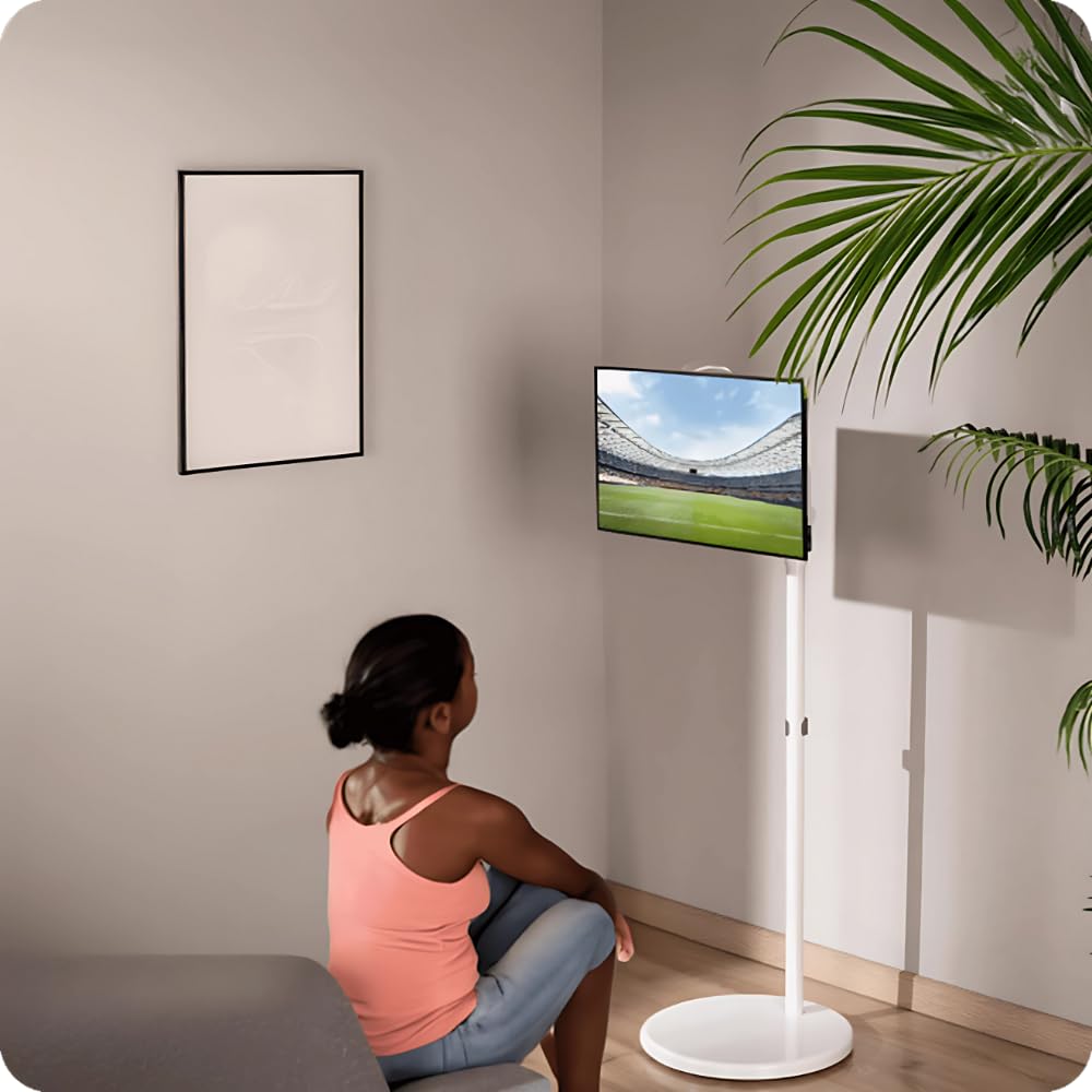 Spacetronik Mobiler TV Ständer Rollbar für 17–35 Zoll Monitor & Fernseher | Mobiler TV Standfuss höhenverstellbar mit 360° Drehung, Kabelmanagement & Federmechanismus, VESA, Traglast 10kg
