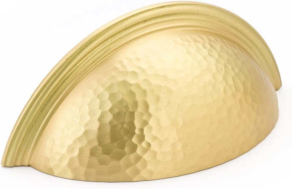 Schaub 573-SB Atherton Collection 3 cc Hammered Plain Edge Cup Pull - Satin Brass