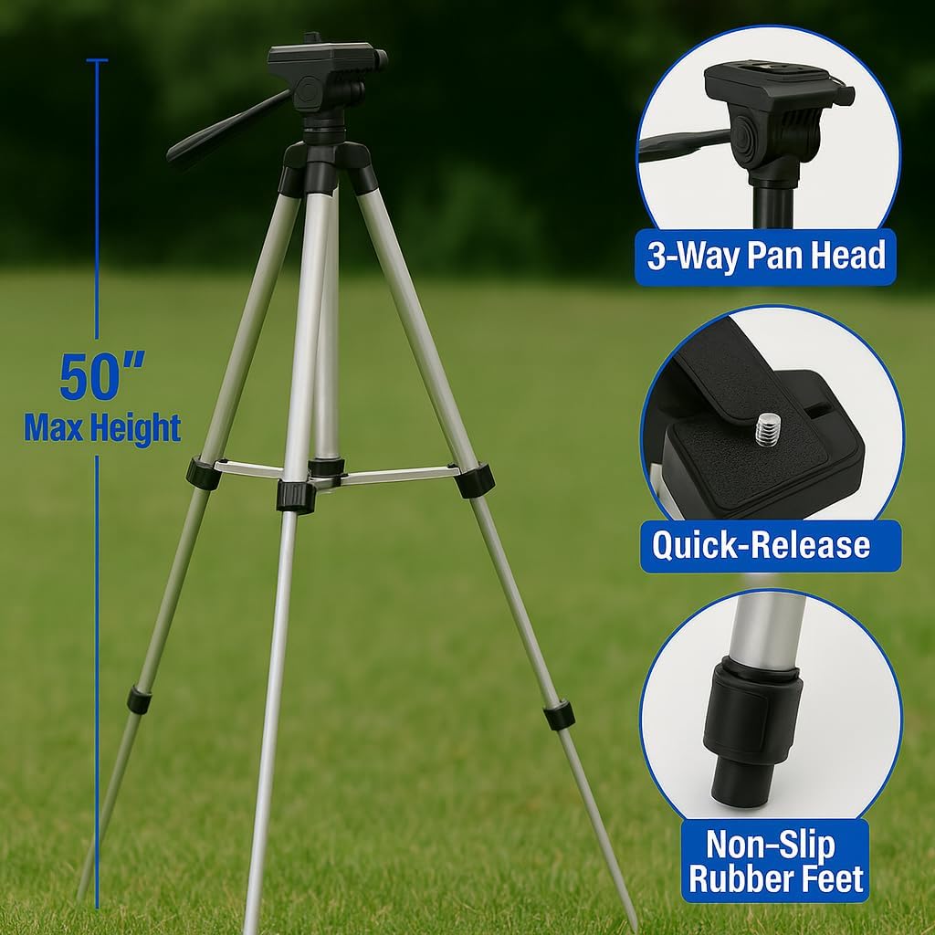 Acuvar 4 Pack Action Camera Accessory Kit – 50" Tripod Camera Tripod Stand for Action Cameras GoPro Accessories Kit with Go Pro Mounts Chest Mount Harness Head Strap Compatible with All Action Cameras