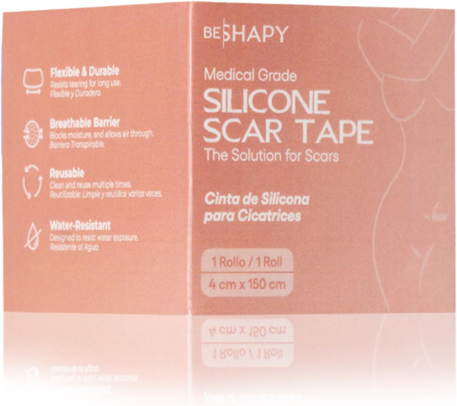 BeShapy Silicone Scar Tape for Surgical Scars | 60" Medical Grade Skin Tape for Wound Care for Sensitive Skin