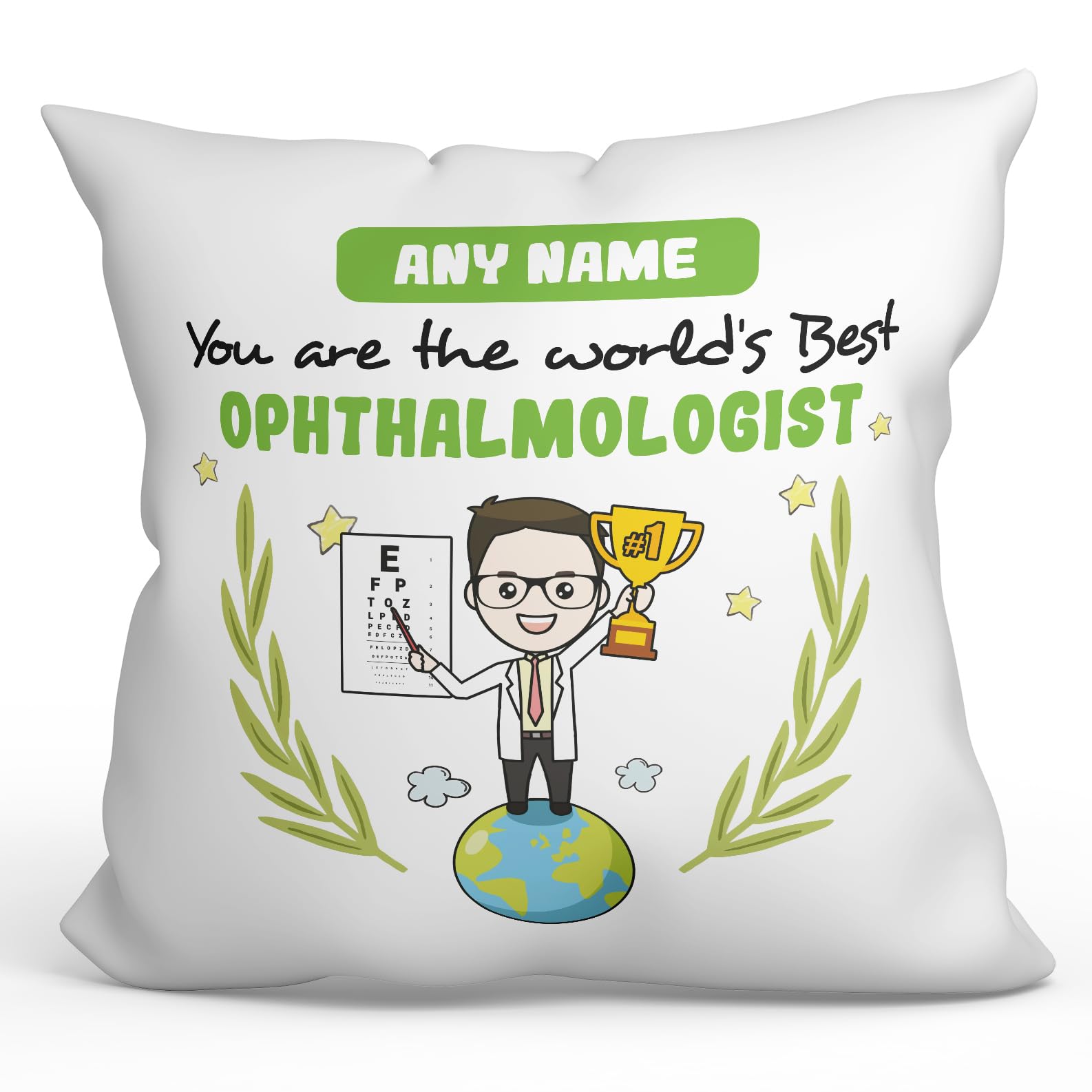 MUGFFINS Personalised Cushion for OPHTHALMOLOGIST man Padding included - in English - You are World's Best - Funny custom gift - Pillow: cover and filling 15.7x15.7 inches โ image 1