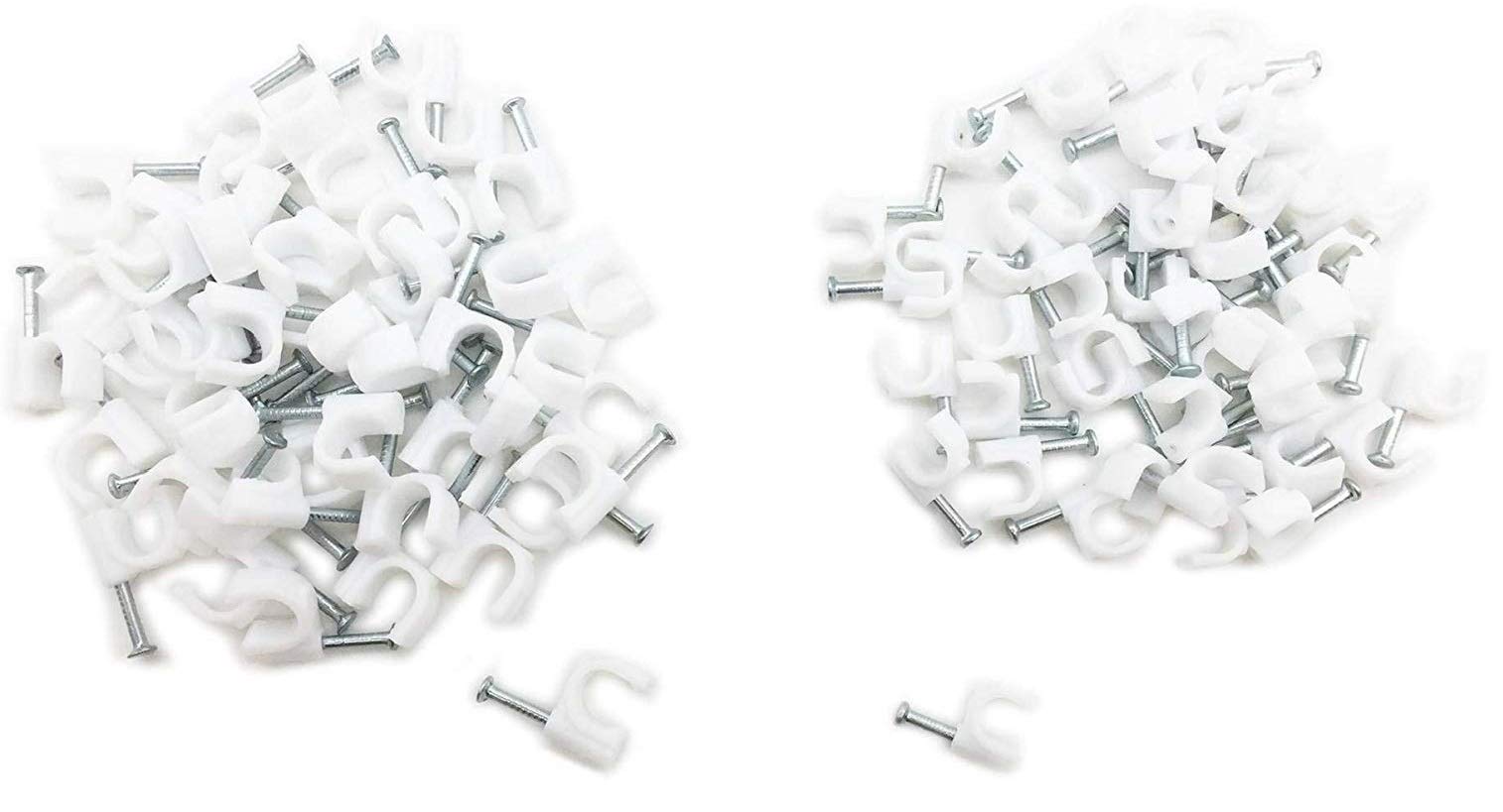 CARE 'N' TOUCH 50 Pcs 4mm And 50 Pcs 12mm Round Cable Wire Clips With Steel Nails Cable Staples Cable Management Cable Cord Fasteners RG6 RG59 CAT5 CAT6 RJ45 Electrical Ethernet TV Speaker Wires Clips