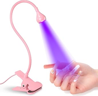 UV Nail Lamp - UV Light for Gel Nails, Flash Cure Lamp | LED Gooseneck Flash Cure Lamp for Nails, Manicure Dryer Black Light with Clamp, 365+395nm 5V 3W 4 Levels Dimming Pink
