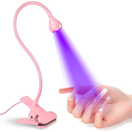 UV Nail Lamp 395nm 3w UV Light for Nails Gooseneck Led Nail Lamp with Clamp for Gel Nails and Ultraviolet Curing Portable Light 5v USB Input Nail Dryer with 4 Levels Dimming Pink