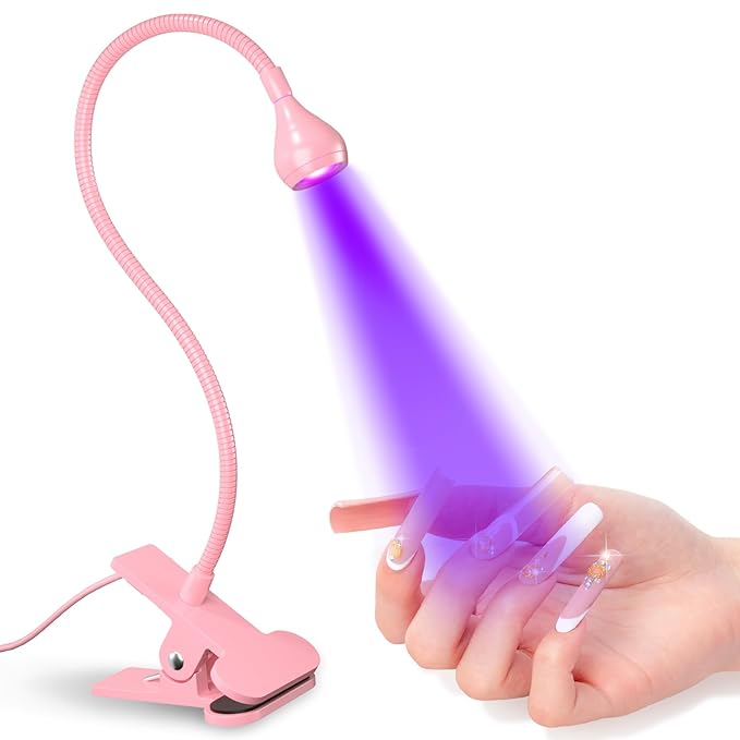 Geisofu UV Nail Lamp 395nm 3w UV Light for Nails Gooseneck Led Nail Lamp with Clamp for Gel Nails and Ultraviolet Curing Portable Light 5v USB Input Nail Dryer with 4 Levels Dimming Pink