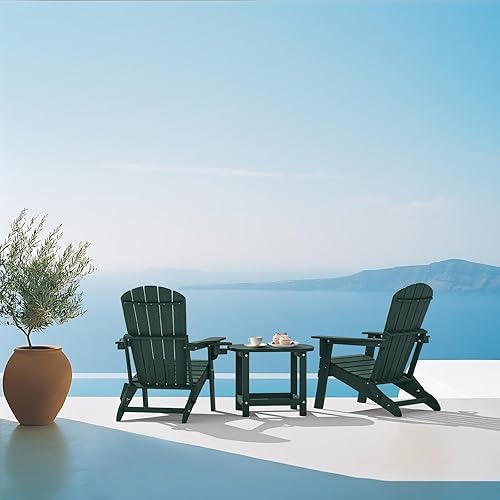 Vista 100 de Plawdlik Adirondack Silla plegable y cómoda, probada por SGS, textura de madera con portavasos, polietileno de alta densidad resistente a todo tipo