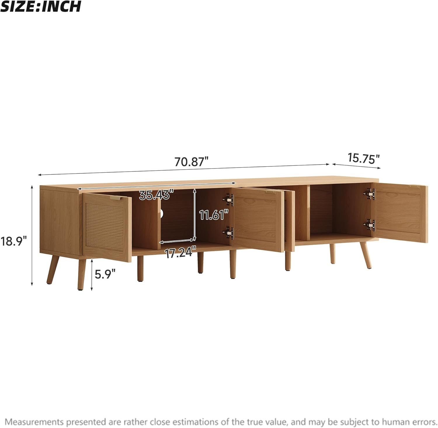 Merax Boho TV Stand for 80 Inch TV, 70" Rattan Entertainment Center with 2 Drawers and 3 Storage Cabinets, TV Media Console Table with Solid Wood Legs & Cable Holes for Living Room, Bedroom