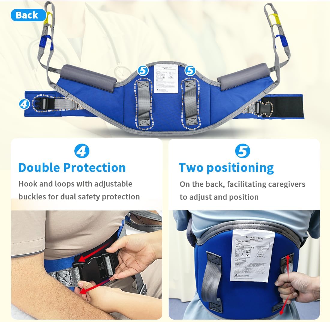 Sit to Stand Lift Sling for Lifting or Transferring,Standing Assist Sling with Thick Pad,Patient Lift Sling for Home Care, Rehab & Nursing – SWL 500 lbs (Blue, Large)