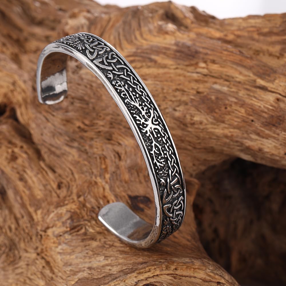 TURTLEDOVE Tree of Life Yggdrasil Bangle, Celtic Knot Cuff Bracelet, Stainless Steel World Tree Jewelry of Amulet - Image 4