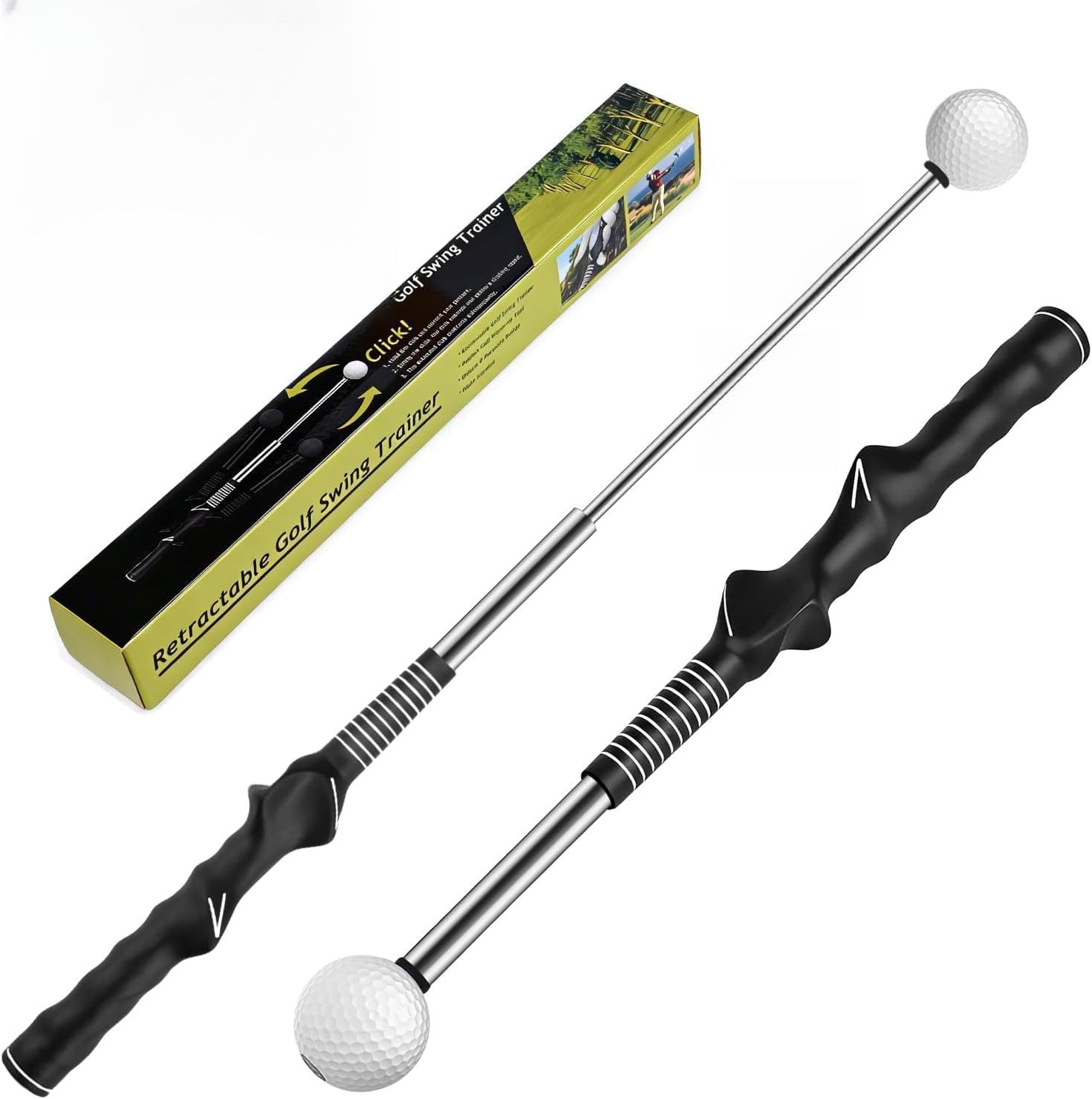 Retractable Golf Swing Aid for Golf Speed Training, Rhythm Click Golf Swing Trainer for Indoor Golf Practice & Outdoor Warm Up, Right-Handed Golf Grip Trainer for Improving Hitting Strength & Tempo