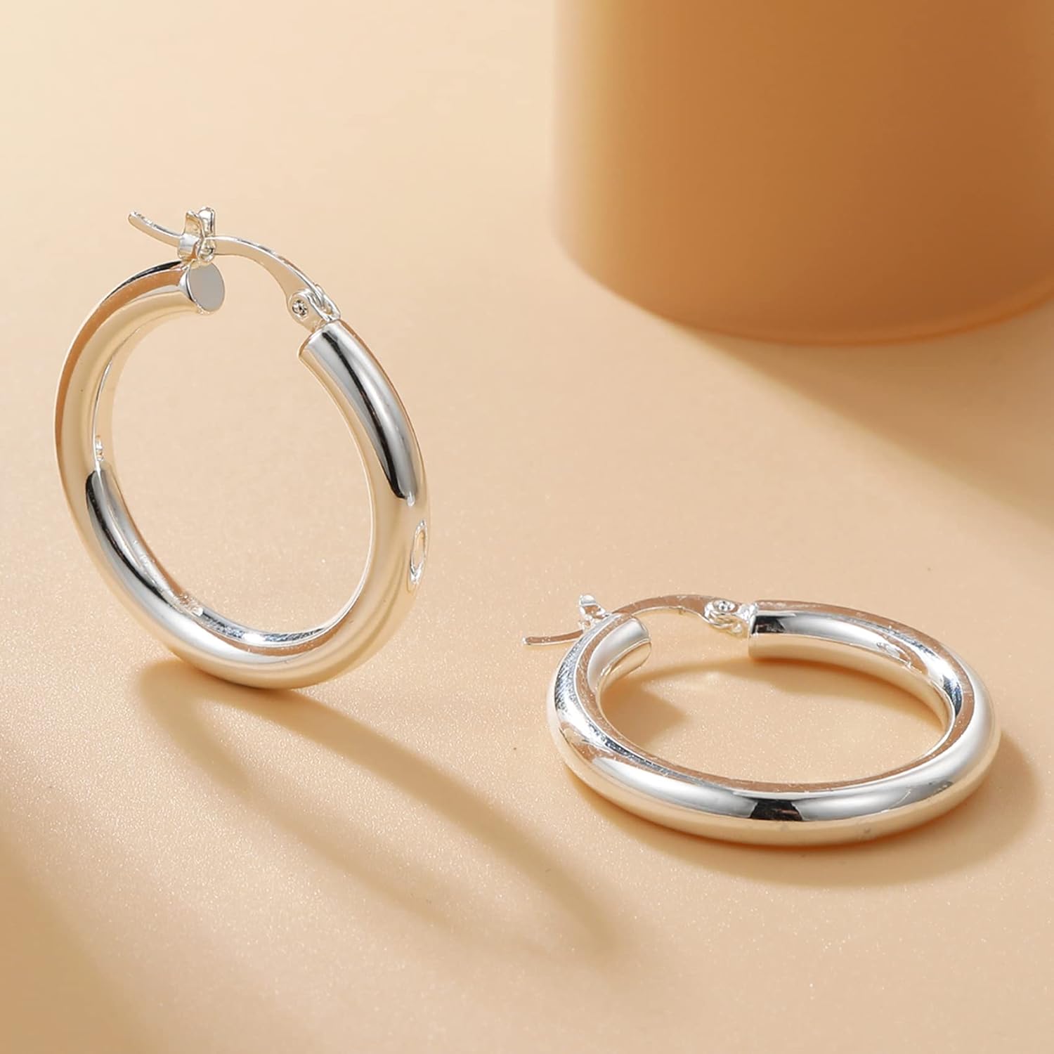 4mm Thick Gold Chunky Earrings Steling Silver Post Hoops Earrings For Women Hollow Tube Hoops Earrings Thick Gold Hoop Earrings Hypoallergenic Lightweight Gold Hoop Large Earrings 20/30/40/50/60MM - Image 8