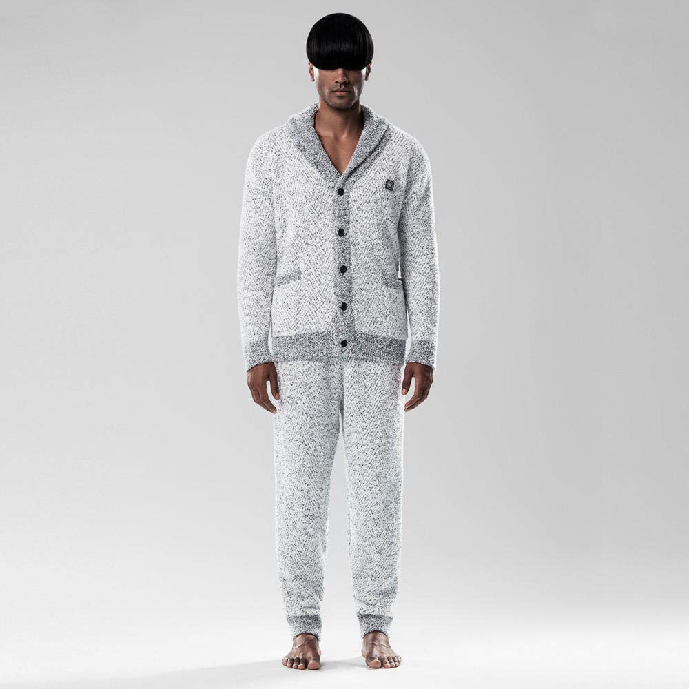 Bayrick Pajamas Ladies Winter Cute Wave Coral Fleece Men's Home Wear Set-Male (XL-XXL)_Men's Grey