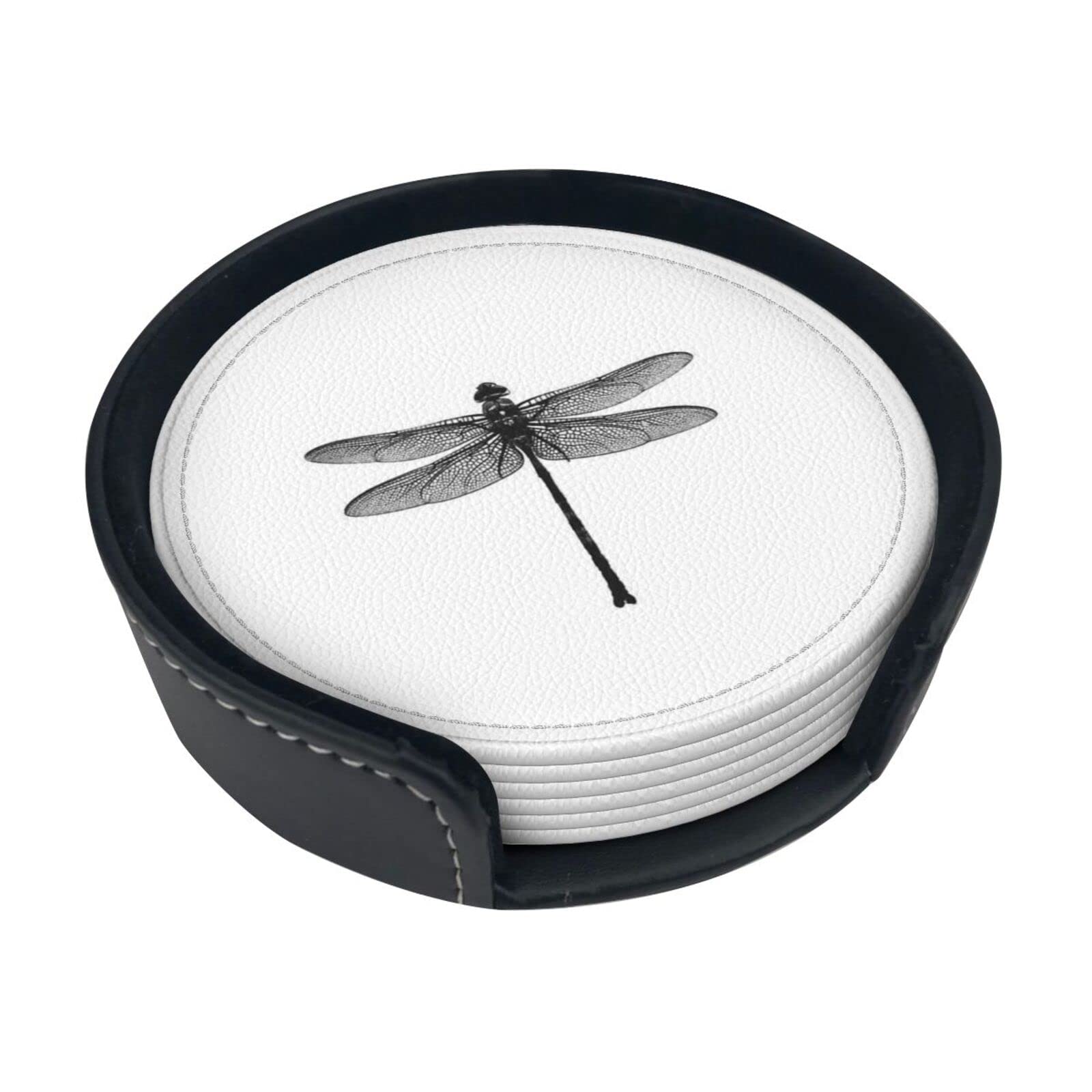 Coasters Set Of 6 Dragonfly Print Leather Coasters For Drinks,Home Décor And Housewarming Gift