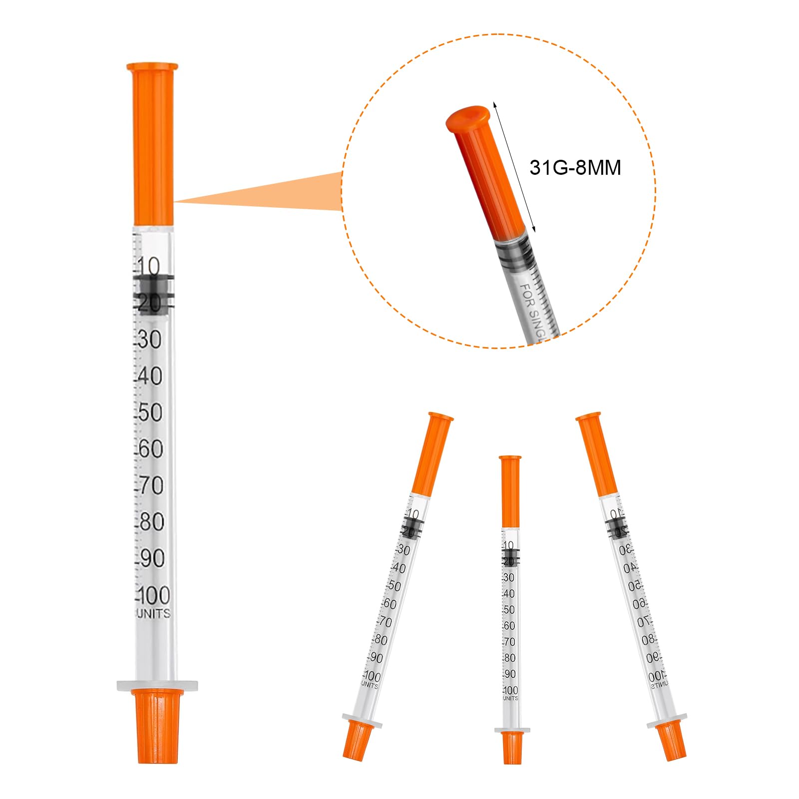 100 sztuk 1 ml/cc plastikowe rurki 29G-8 mm, wielofunkcyjne narzędzia pomiarowe, pakowane pojedynczo