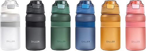 Botella de agua Diller con popote, 28 o 18 onzas, sin BPA, de plástico, con tapa superior a prueba de fugas, para gimnasio, campamento,