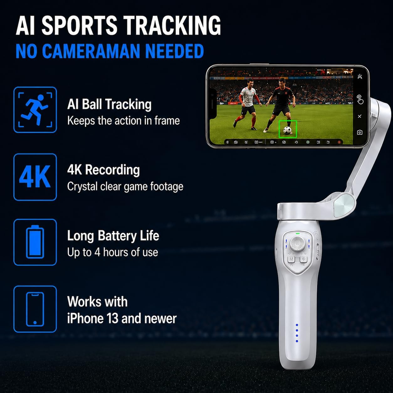 FoloCam Kit AI Sports Camera – Auto Ball Tracking Camera for iPhone, 3-Axis Stabilized Gimbal, 4K Soccer & Basketball Recording, Live Streaming, Lifetime Subscription