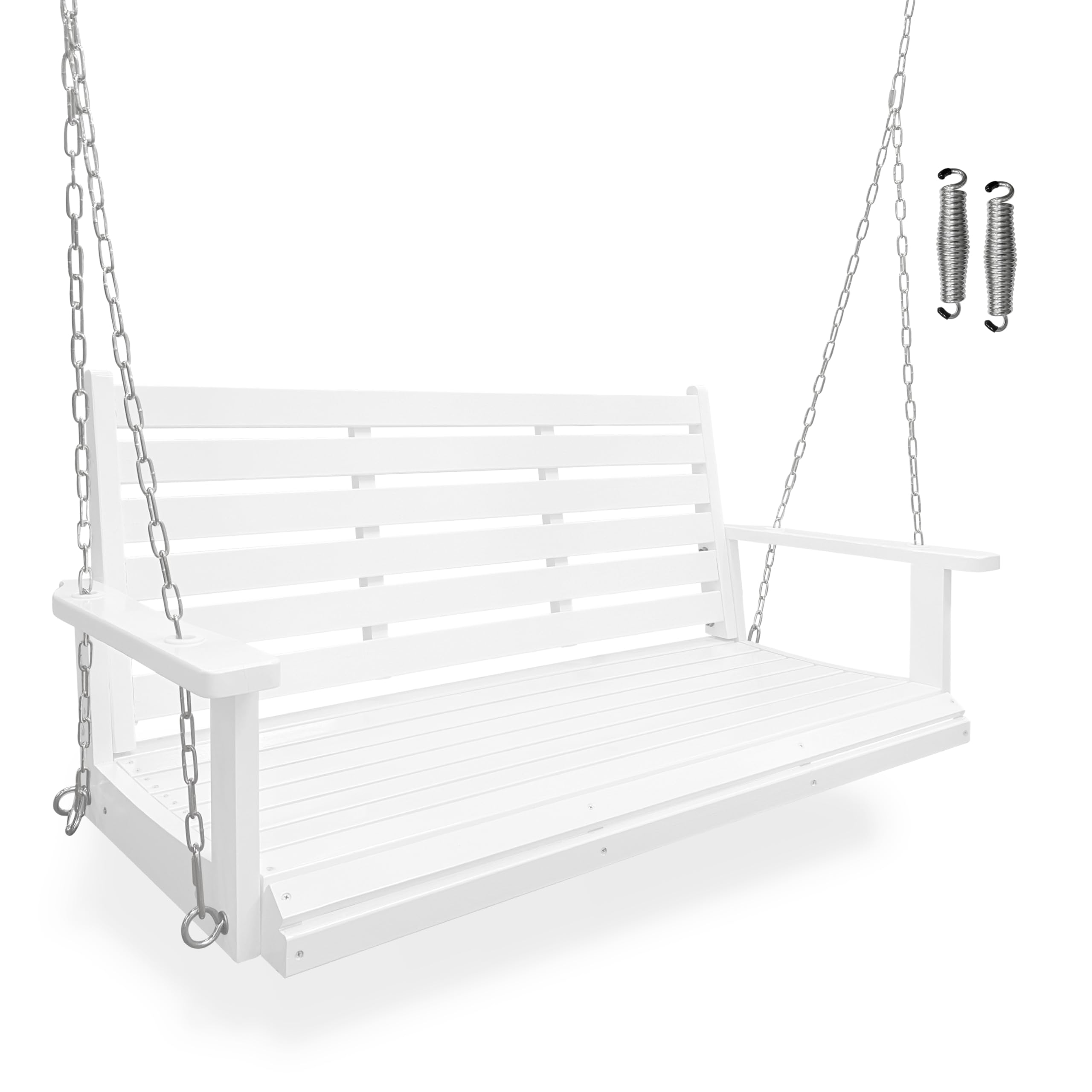 Wooden Porch Swing, Ergonomic Seat, Bench Swing with Hanging Chains and 7mm Springs, Heavy Duty 880 LBS...