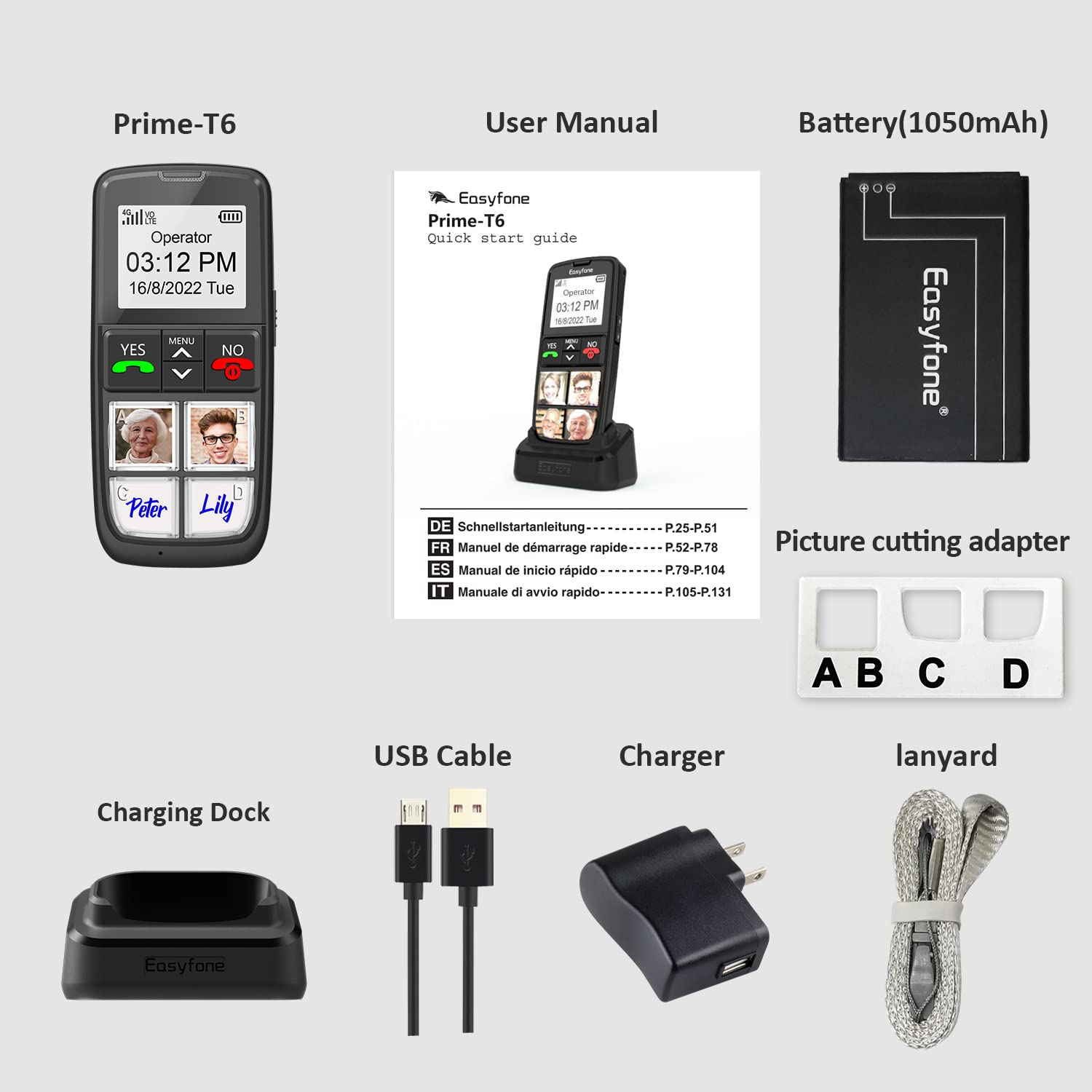 Easyfone Prime-T6 4G Picture Button Cell Phone for Seniors | Easy-to-use | Clear Sound | SOS Button | Easy Charging Dock | SIM Card Included | Suitable for Dementia, Alzheimer's and Kids — view 8