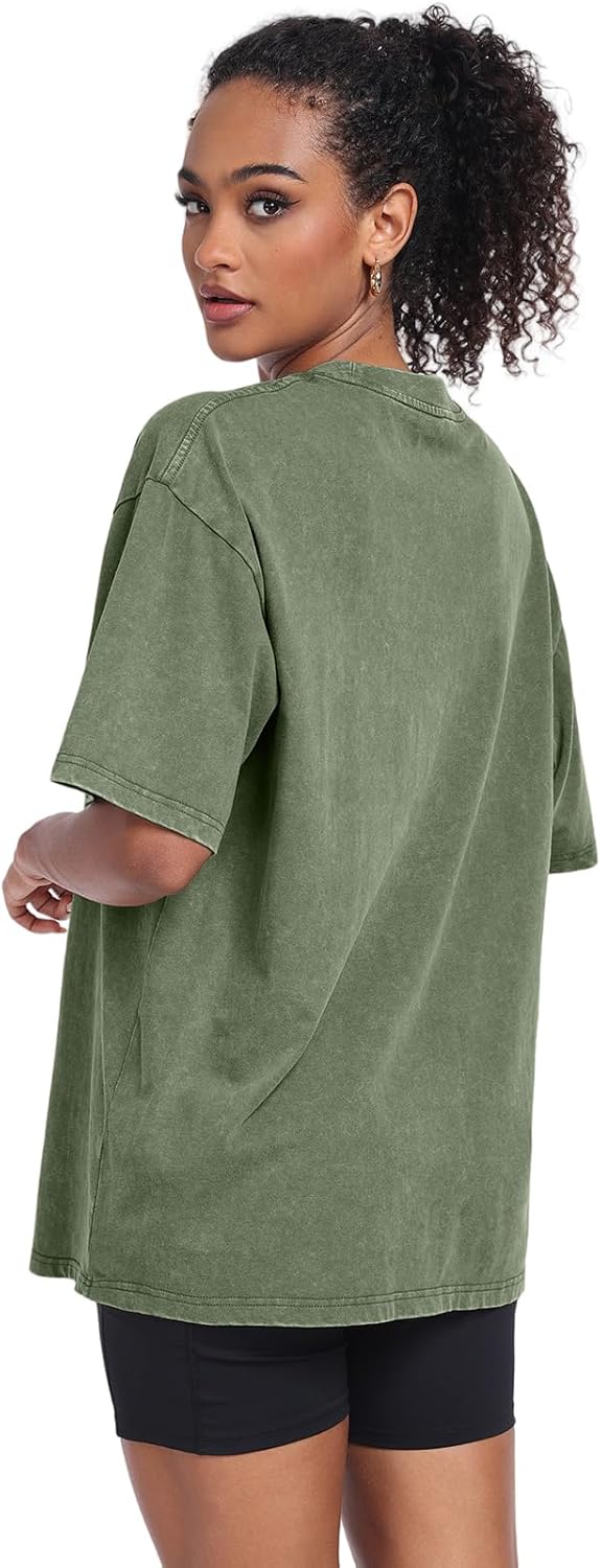 Womens Vintage Oversized T Shirts Acid Washed Baggy Cotton Tee Workout Gym Shirts Boyfriend Short Sleeve Tops - Image 5